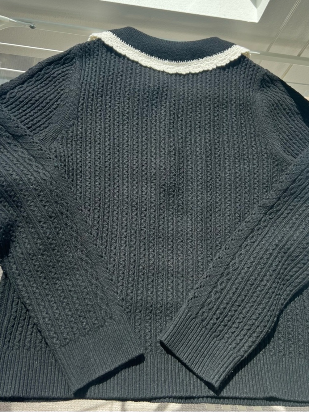 Sézane Frances Black Wool Blend Cable-Knit Sweater with White Collar - Picture 7 of 16